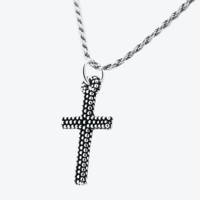 COLLANA CORDONCINO CON PENDENTE CROCE PUNTINATA