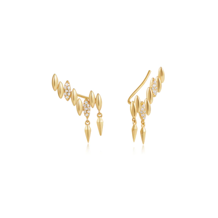 Gold Spike Climber Stud Earrings