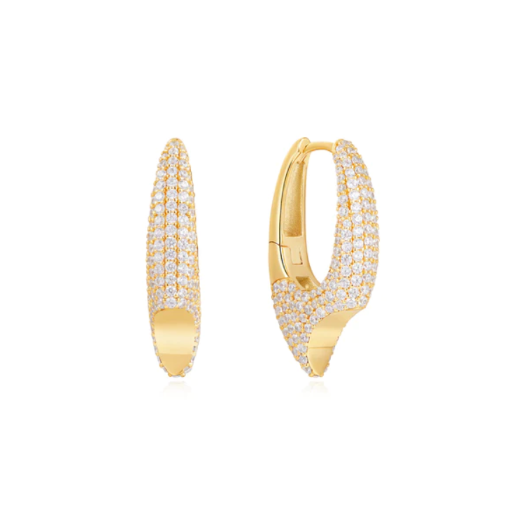 Gold Pavé Arrow Hoop Earrings