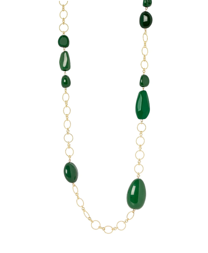 Collana lunga catena e ciottoli Corinne - Verde