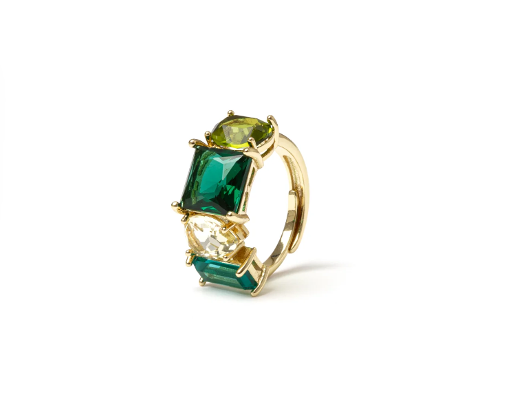 Anello a quattro cristalli Jaqueline - Verde