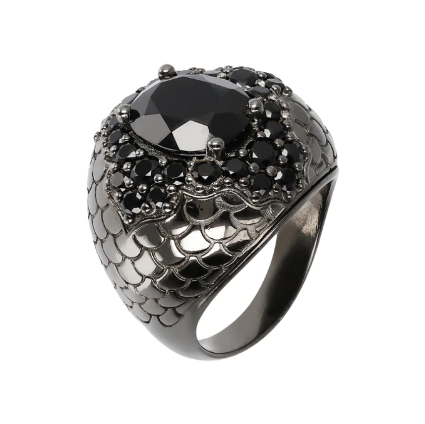 Anello Chevalier con Spinello Nero e Pavé