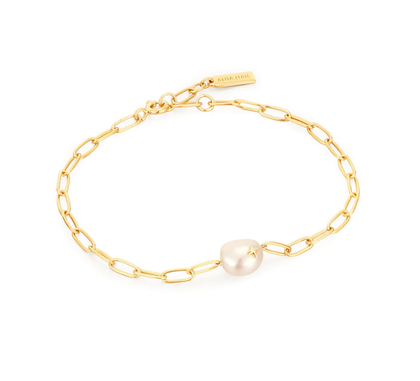 Gold Pearl Sparkle Chunky Chain Bracelet