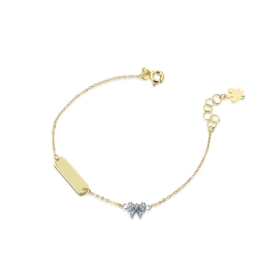 BRACCIALE YOUNG CON TARGHETTA, ANGELO IN ORO GIALLO E FIOCCO