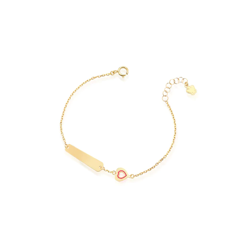 BRACCIALE ORO BAMBINA CON TARGHETTA E CUORE ROSSO