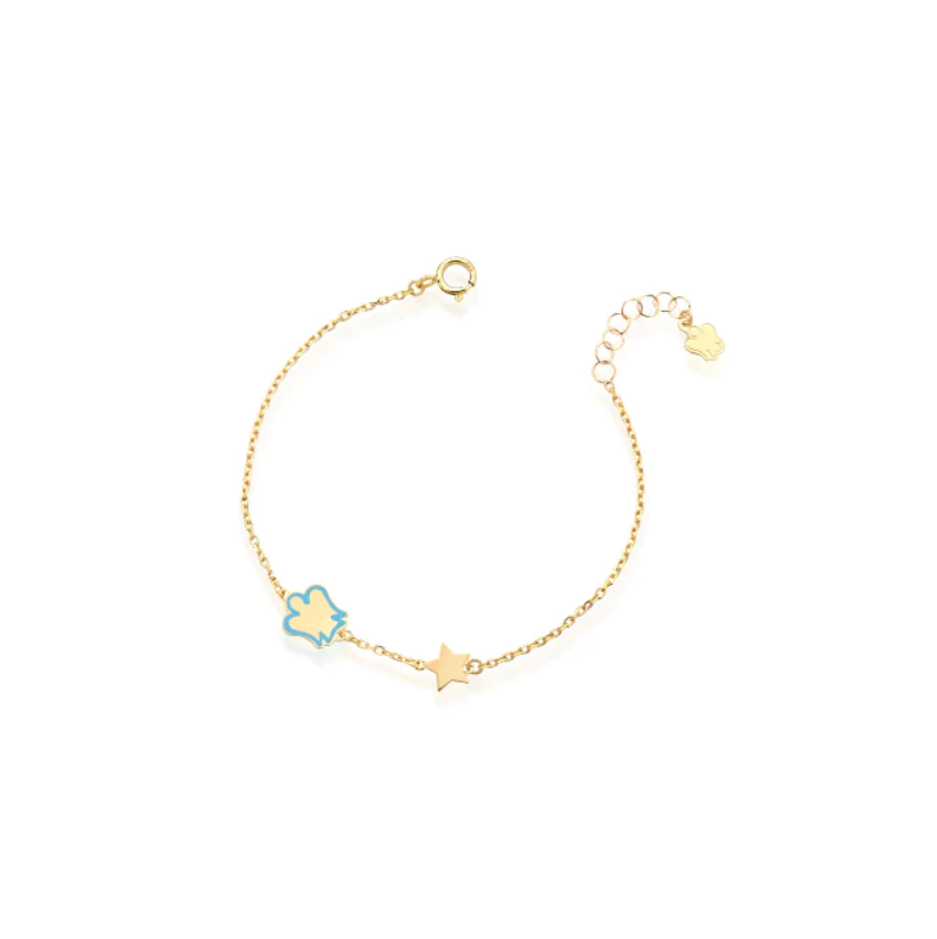 BRACCIALE ORO BAMBINO CON ANGELO AZZURRO E STELLA